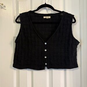 Madewell Black Textured Cropped Button Vest
 Basketweave-Stitch
True Black M